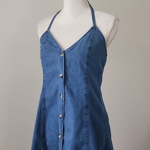 ASOS Design Midwash Chambray Halter Neck Button Down Mini Dress 6 UK 10 (21) - Picture 7 of 11
